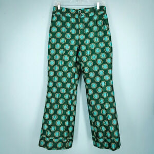 La Double J Size Medium M Hendrix Teal Polka Dot Metallic Jacquard Flare Pants
